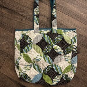 Patchwork Tote Bag with Green and Blue Accents